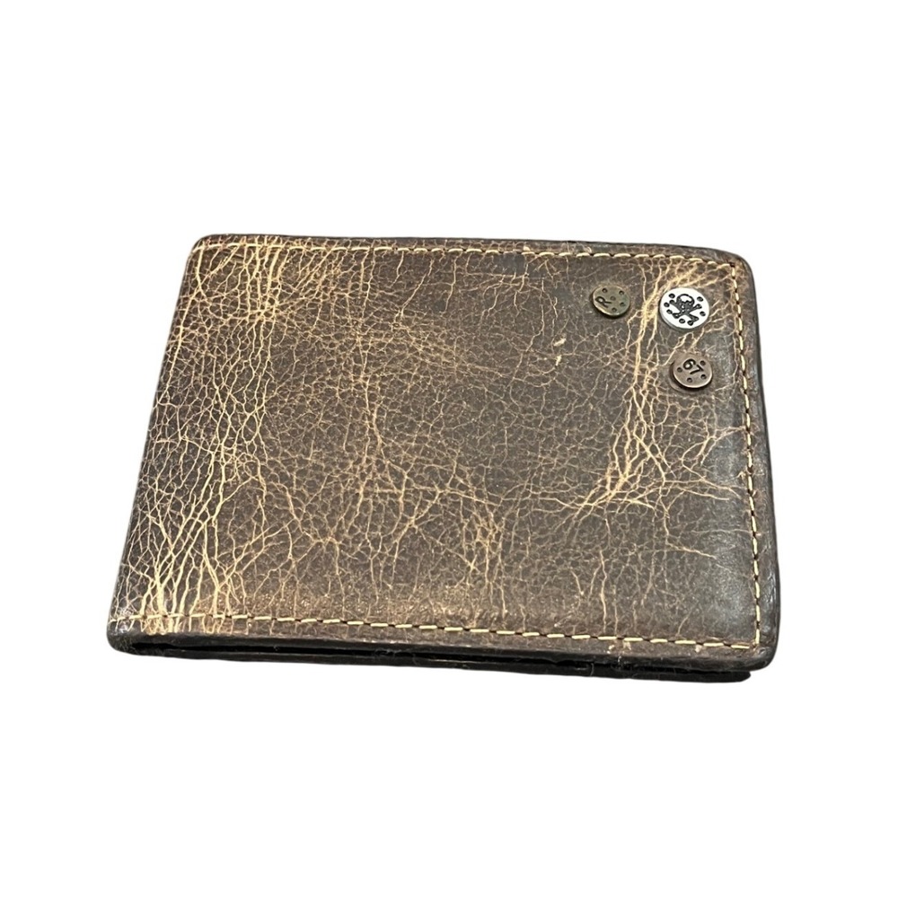 Relic Bifold Wallet Mens OS Brown Distressed Leather Skull Studs Biker Edgy
